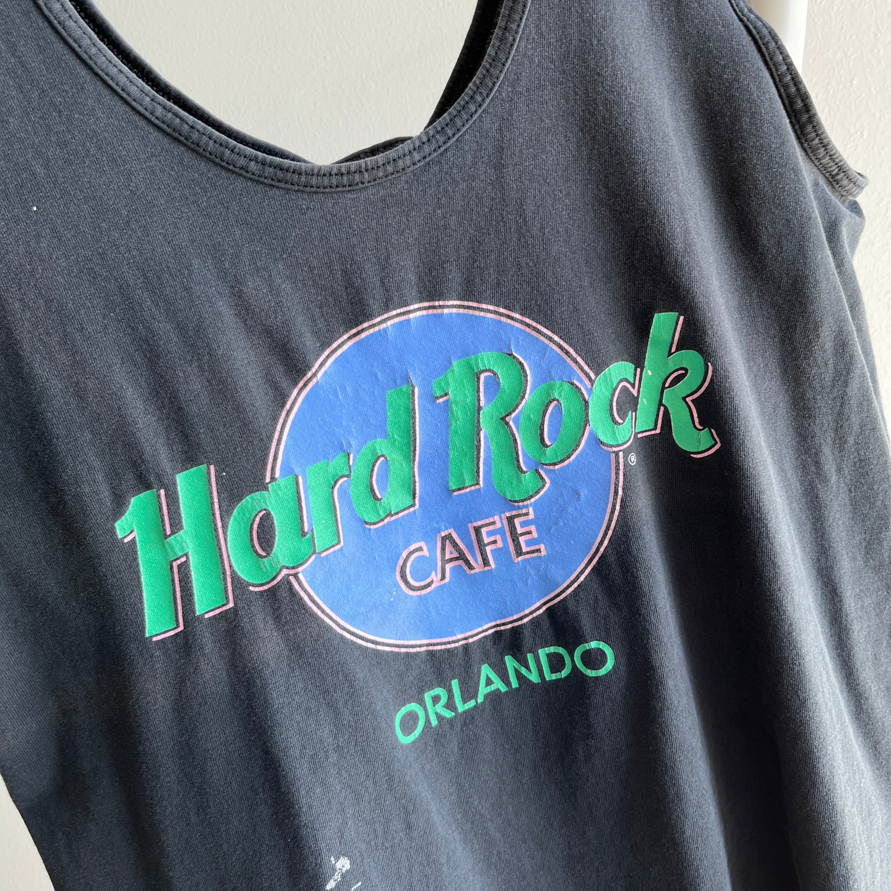 1980s Hard Rock Orlando Faded Cotton Tank Top With Paint Staining