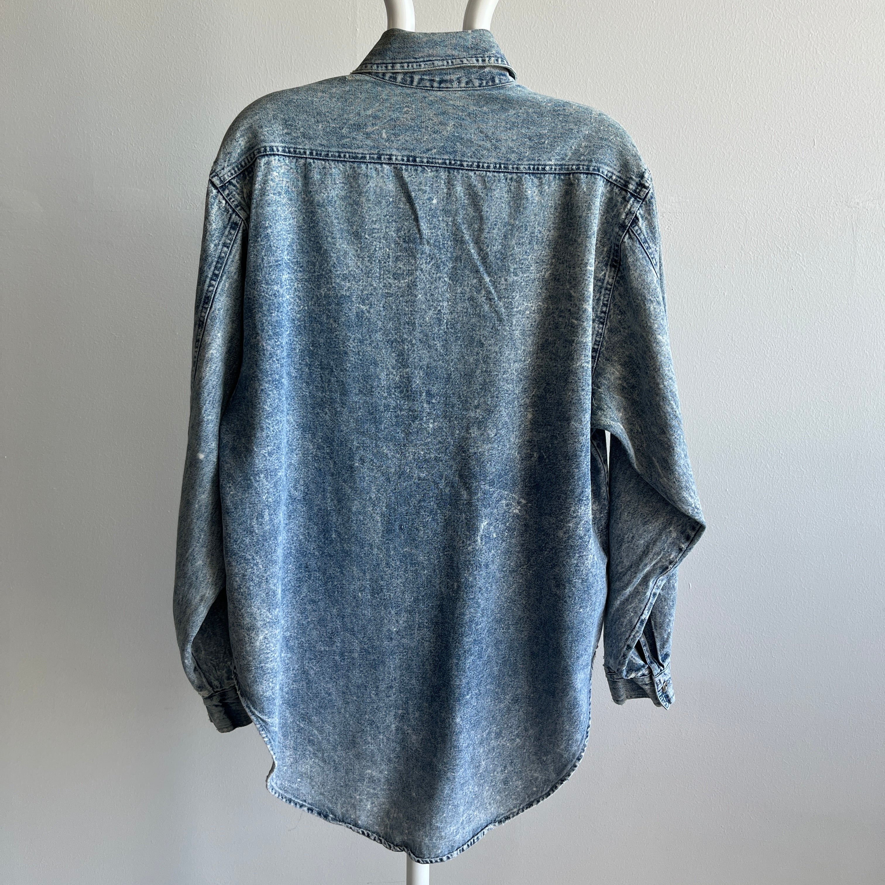 1980s Acid Wash Slouchy and Soft and Slouchy Denim Shirt