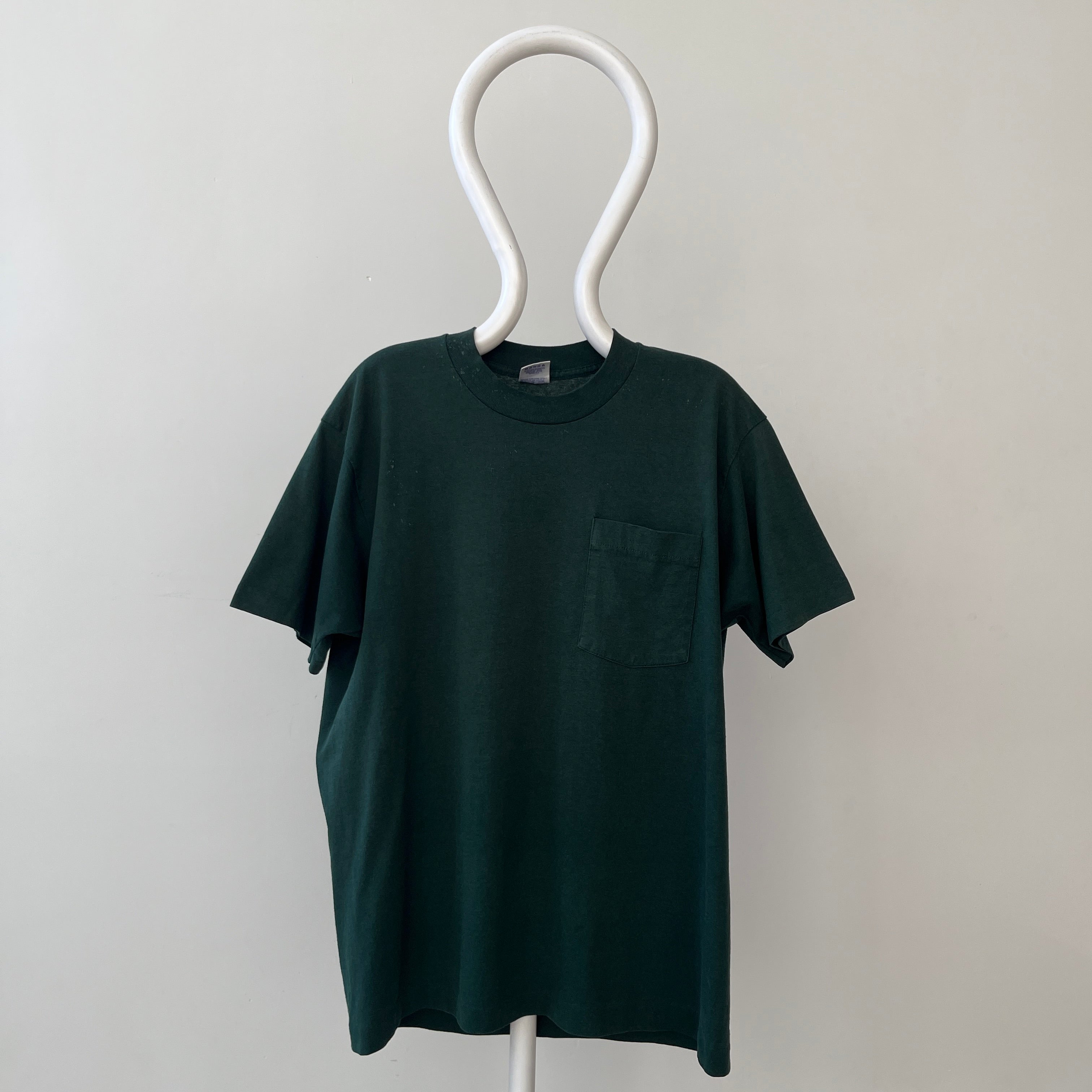1990s Blank Dark Forest Green Pocket T Shirt - !!!