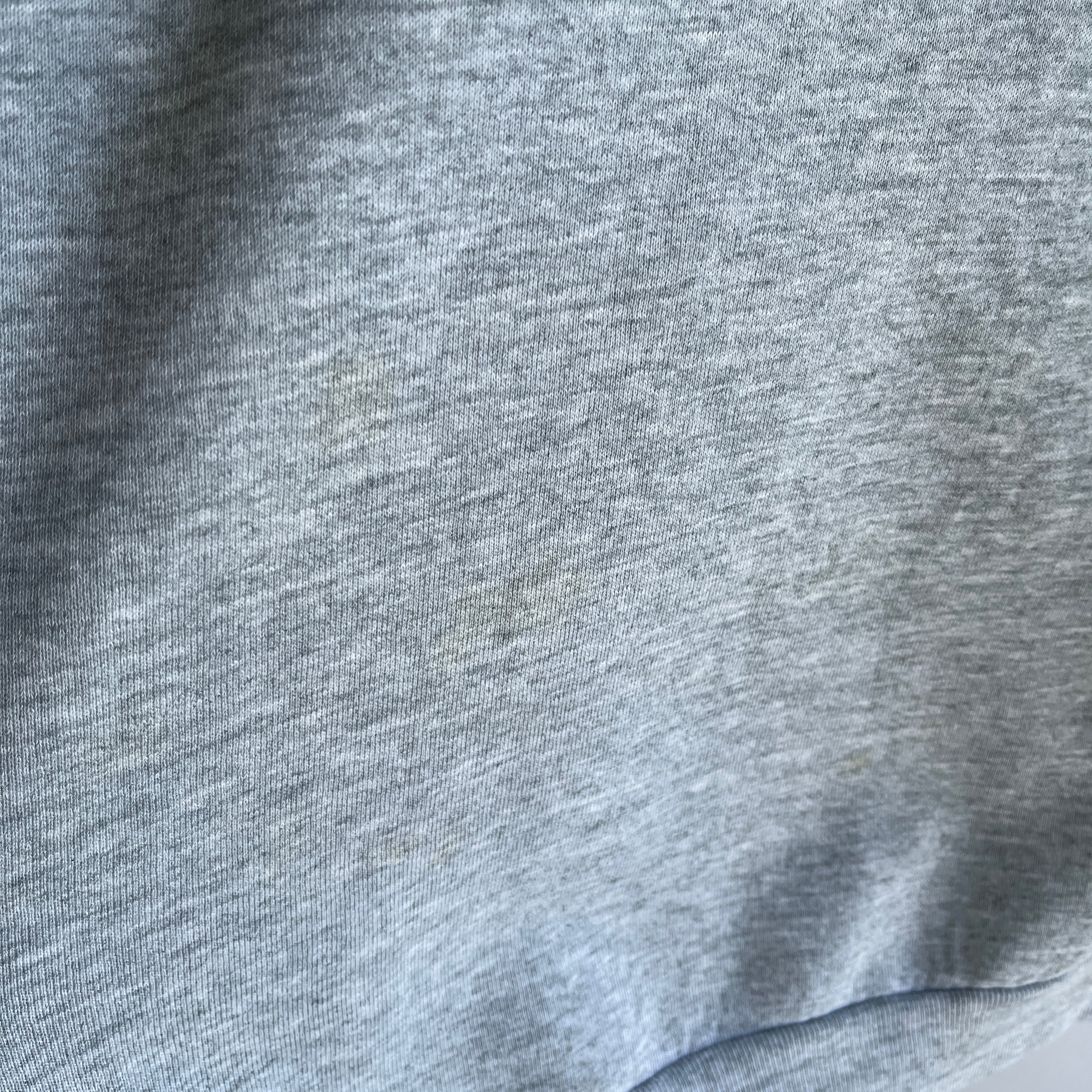 1980s Nicely Stained and Tattered FOTL Blank Gray Sweatshirt