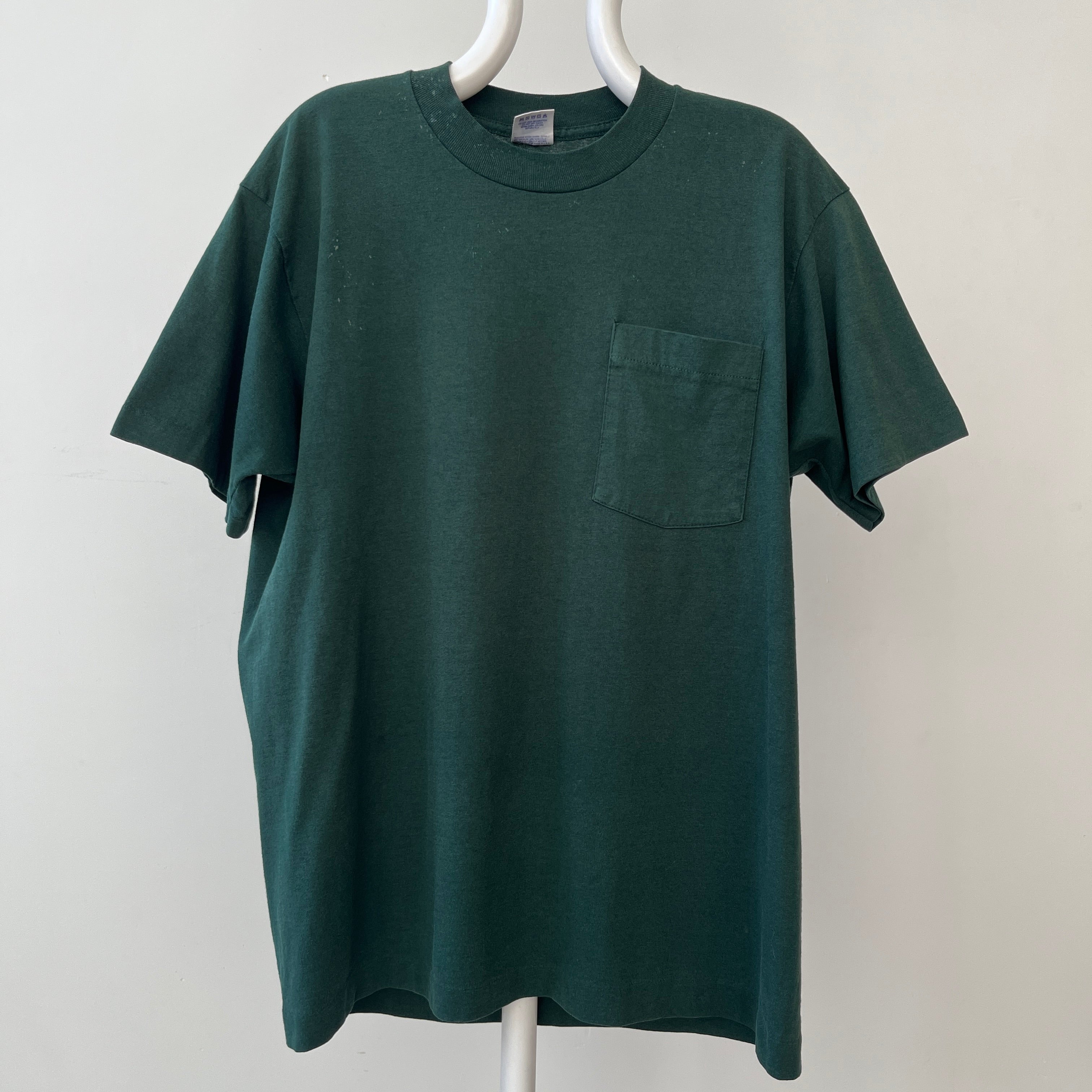 1990s Blank Dark Forest Green Pocket T Shirt - !!!
