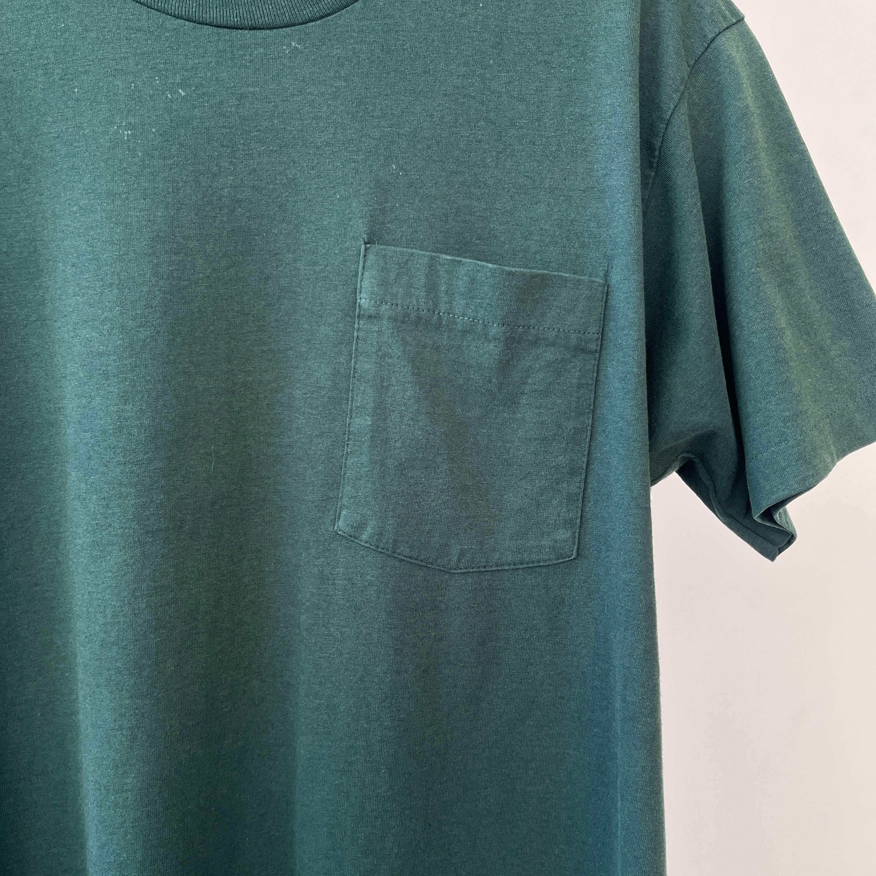 1990s Blank Dark Forest Green Pocket T Shirt - !!!