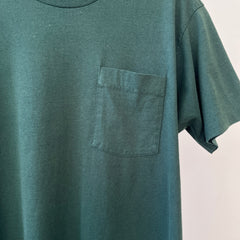 1990s Blank Dark Forest Green Pocket T Shirt - !!!