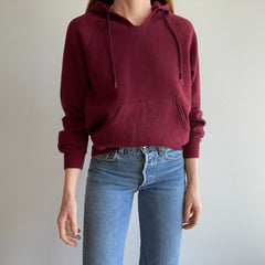 1980s DIY Hemmed Cut Neck on a Burgundy Hoodie by Bassett Walker