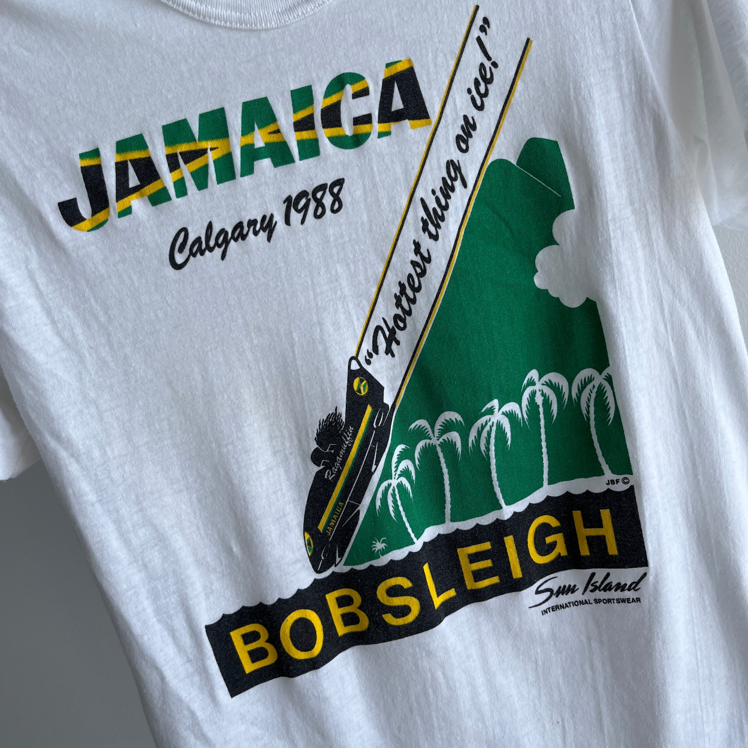 1988 Calgary Olympics Jamaica Bobsled Rolled Neck T-Shirt - THIS IS GOLD