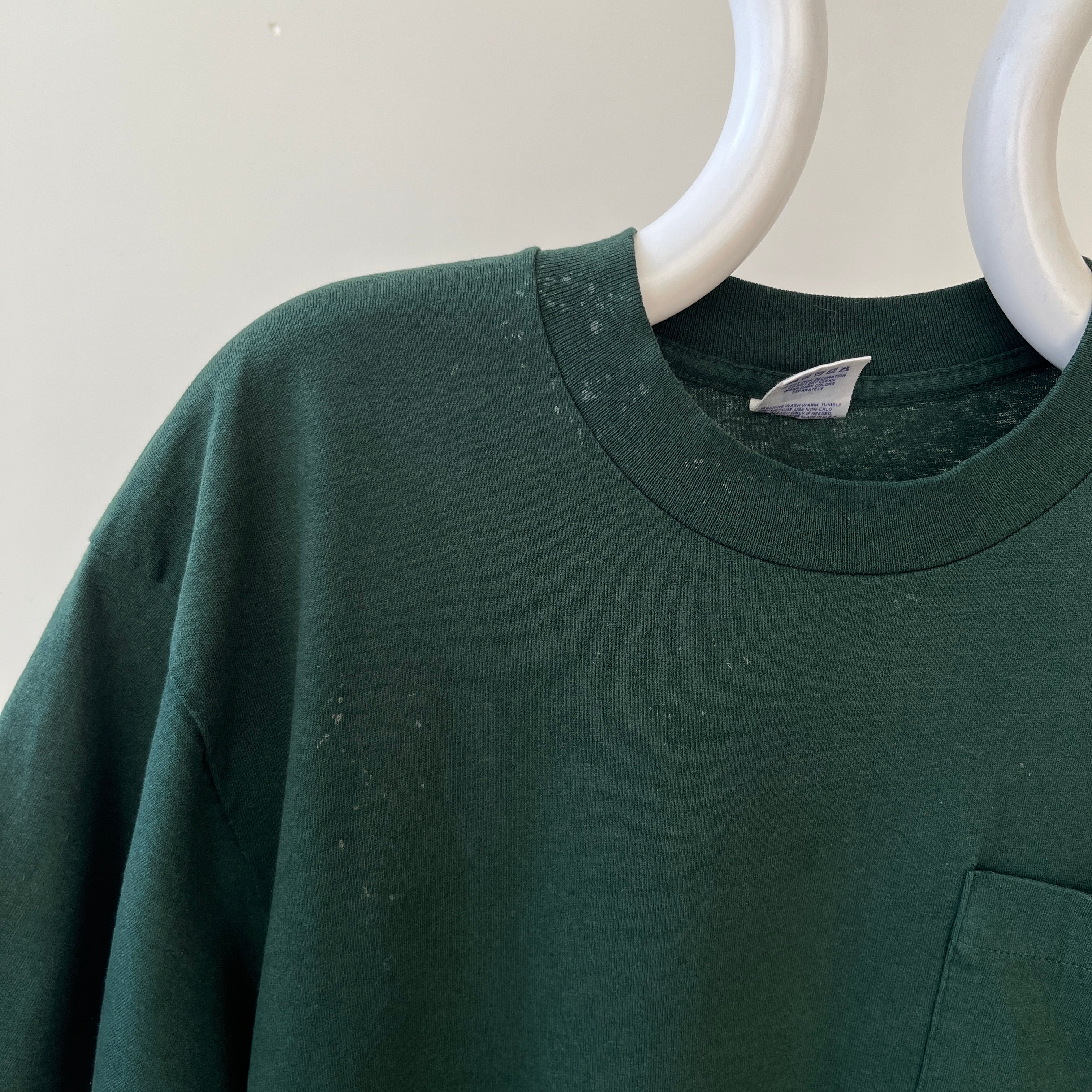 1990s Blank Dark Forest Green Pocket T Shirt - !!!