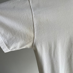 1990s Super Age Stained Blank White Pocket T-Shirt by Russell Athletic