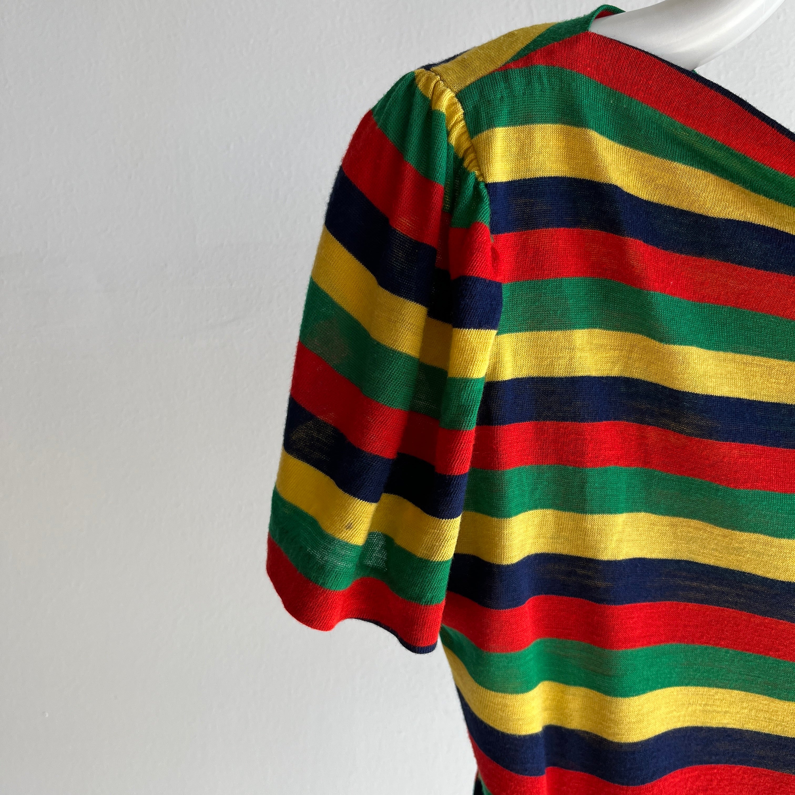 1960/70s Thin Striped T-Shirt with Puffy Sleeves.