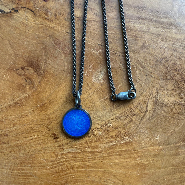 Blue Enamel St. Christopher Necklace