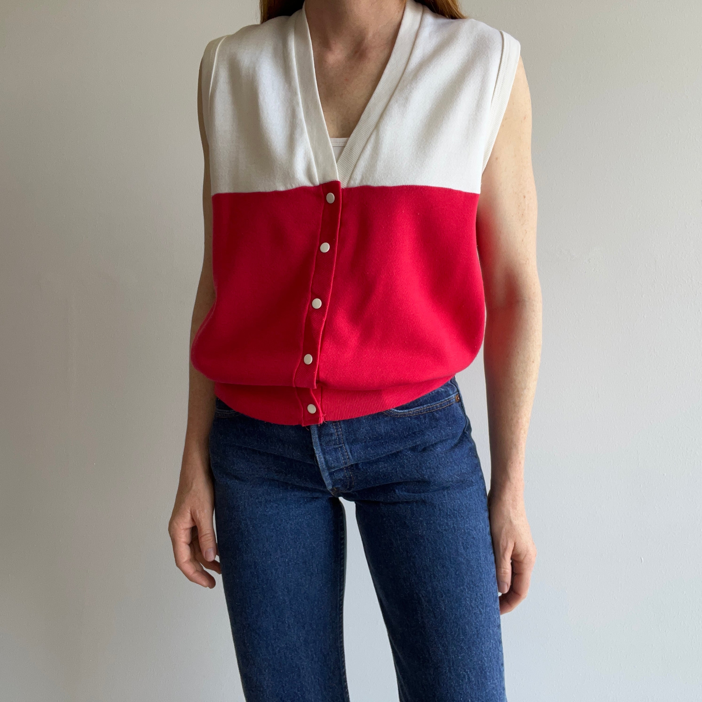 1980s Soft and Slouchy Two Tone/Color Block Sweatshirt Vest