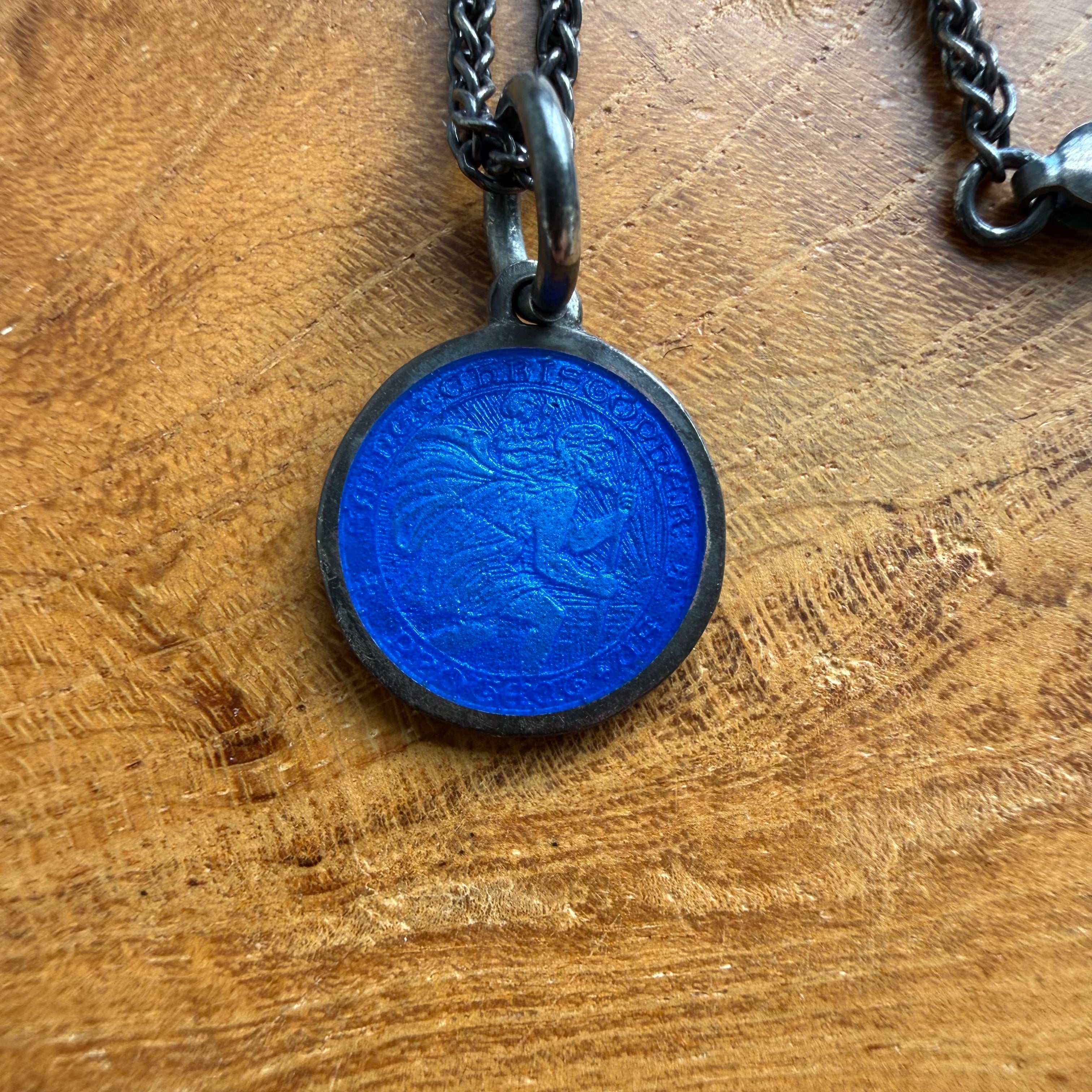 Blue Enamel St. Christopher Necklace