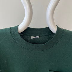 1990s Blank Dark Forest Green Pocket T Shirt - !!!