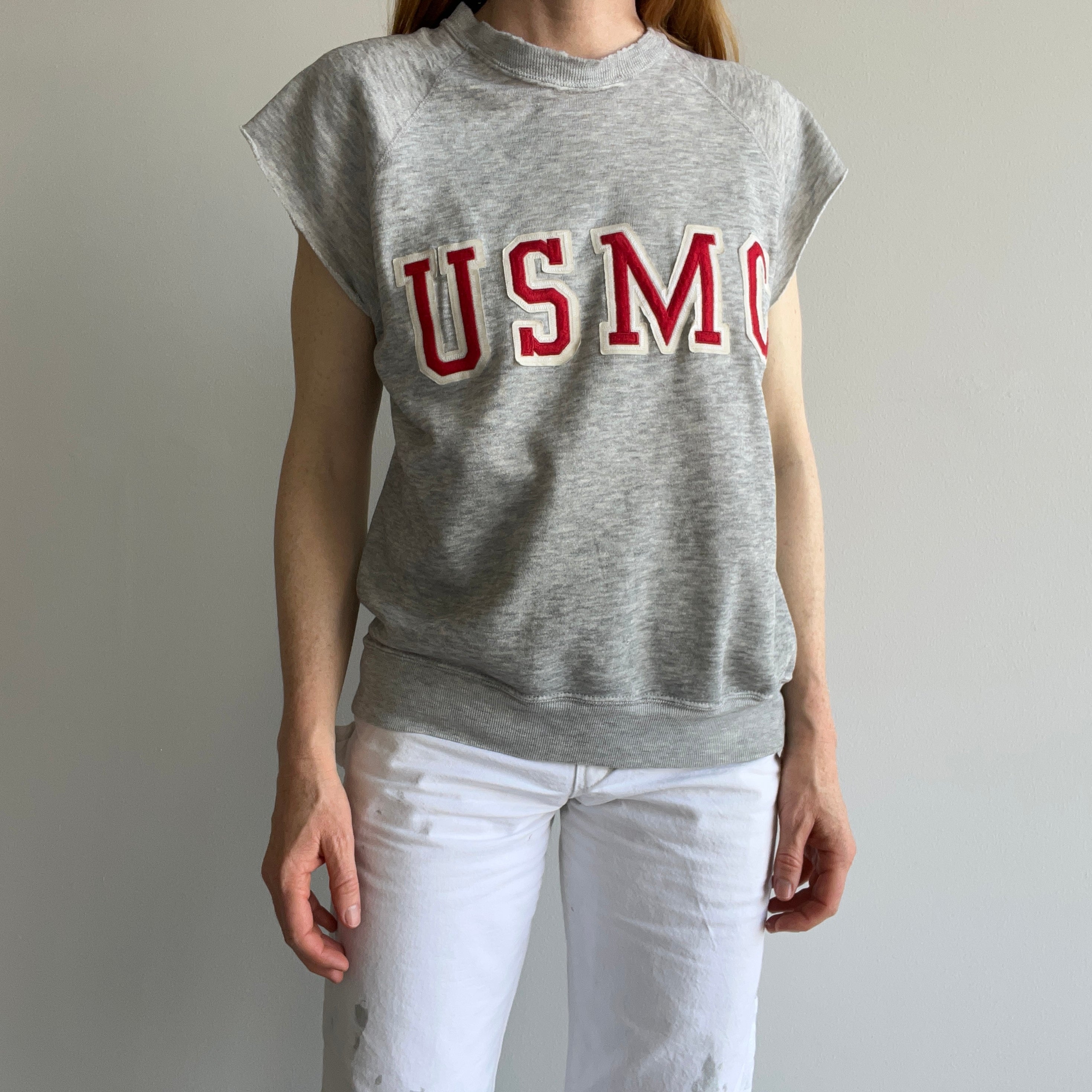 1980s USMC Thinned Out and Worn Short Sleeve Sweatshirt
