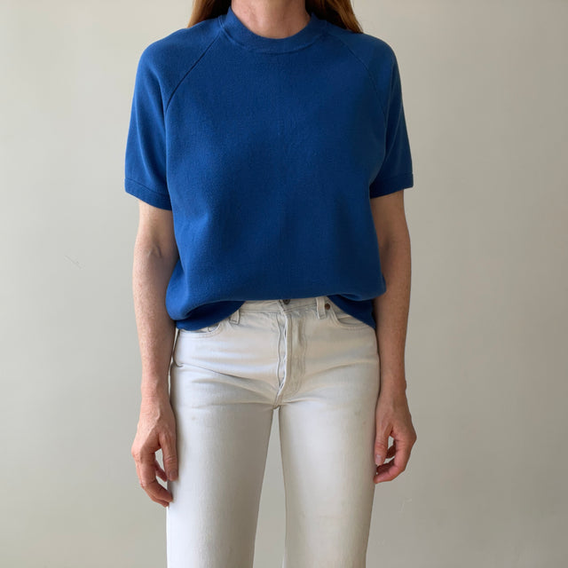 1980s Blank Navy Short Sleeve Sweatshirt