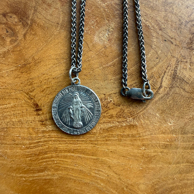 Sterling Silver Round Virgin Mary Necklace