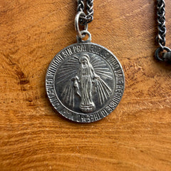 Sterling Silver Round Virgin Mary Necklace