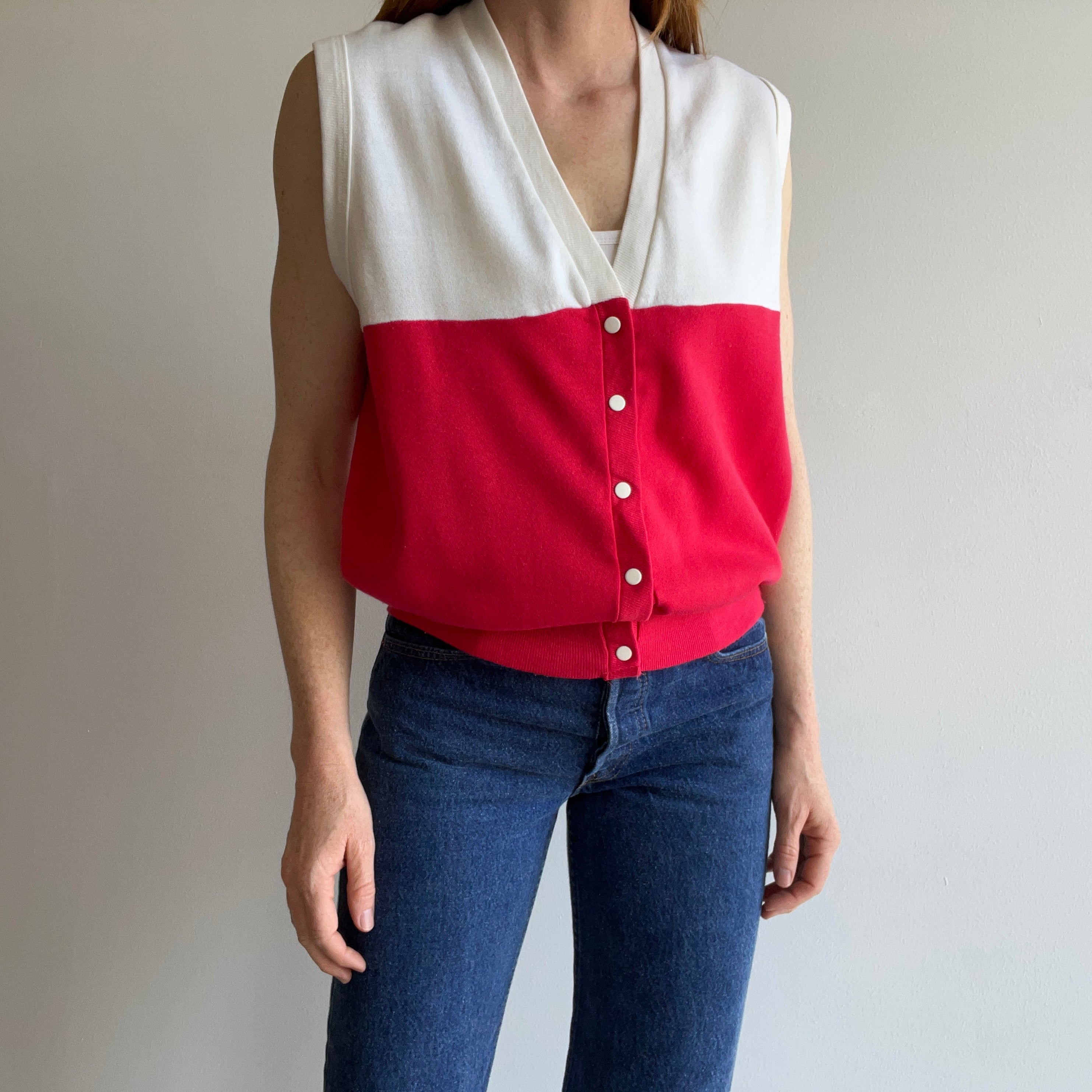 1980s Soft and Slouchy Two Tone/Color Block Sweatshirt Vest