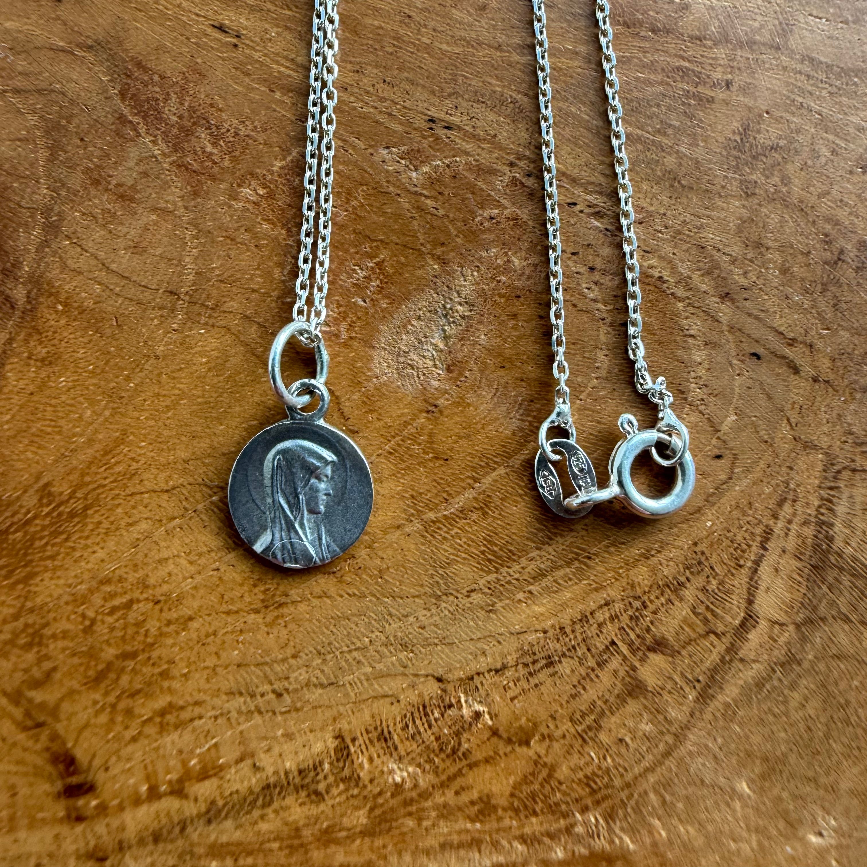 Sterling Silver Delicate Round Mary Necklace