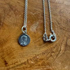 Sterling Silver Delicate Round Mary Necklace