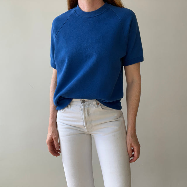 1980s Blank Navy Short Sleeve Sweatshirt