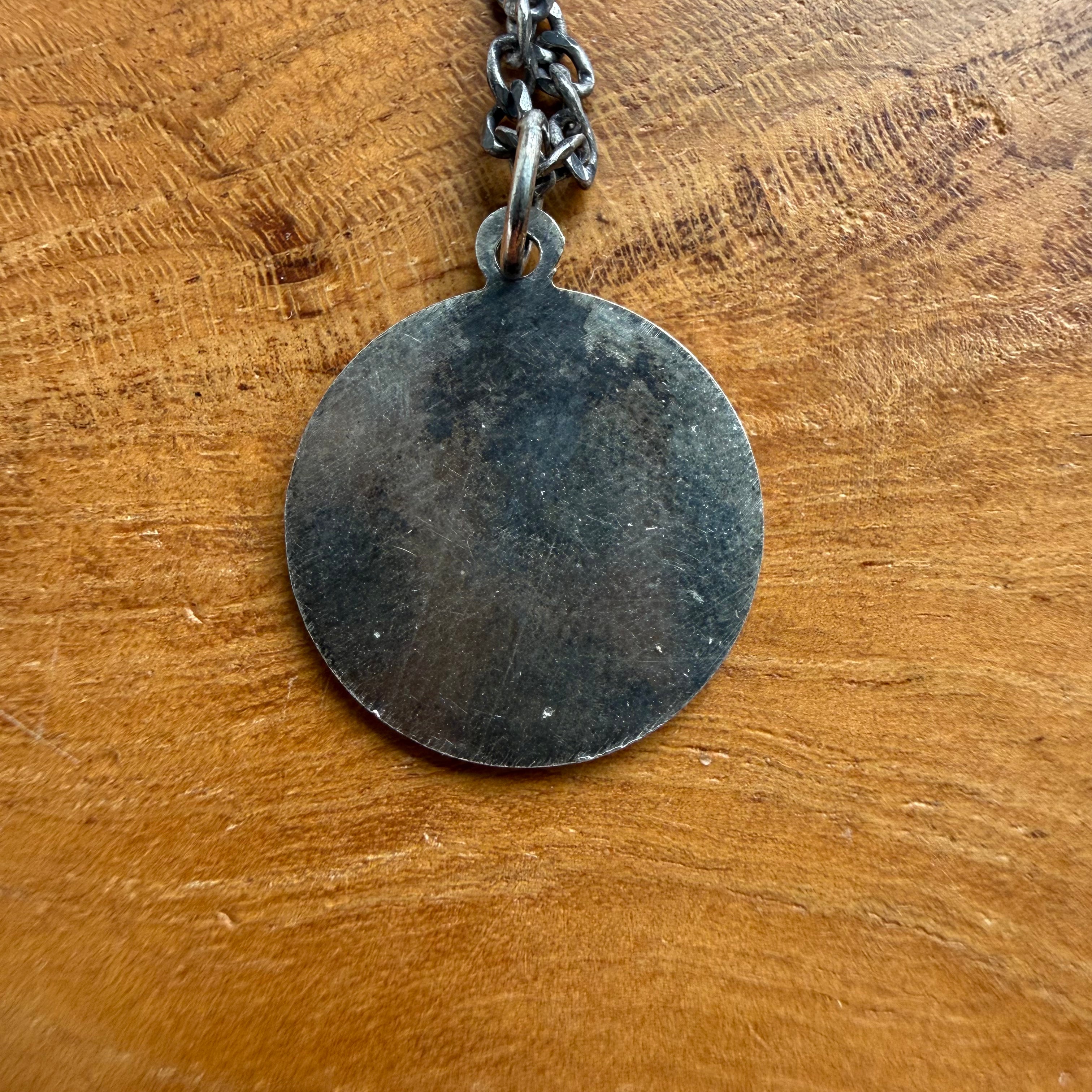 Sterling Silver Oxidized Round St. Christopher Necklace