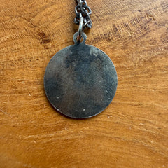 Sterling Silver Oxidized Round St. Christopher Necklace