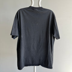 1990s Faded Blank Black Pocket T-Shirt With a Sun Fade Line - Swoon