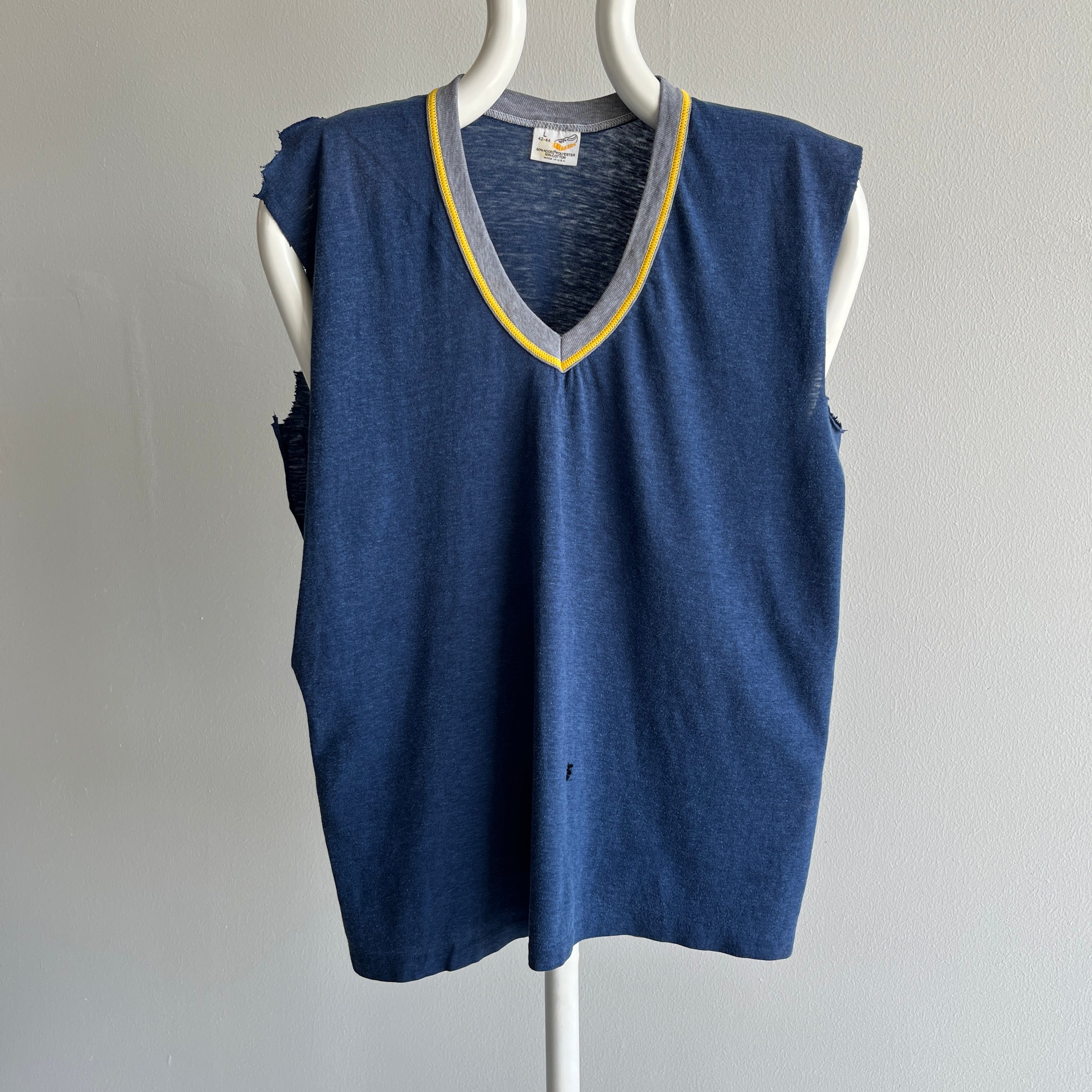 1970/80s Sneakers Brand Mismatched Cut Sleeve DIY Tank Top