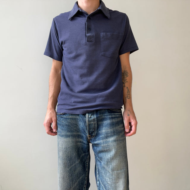 1980s Faded Navy Polo Style T Shirt
