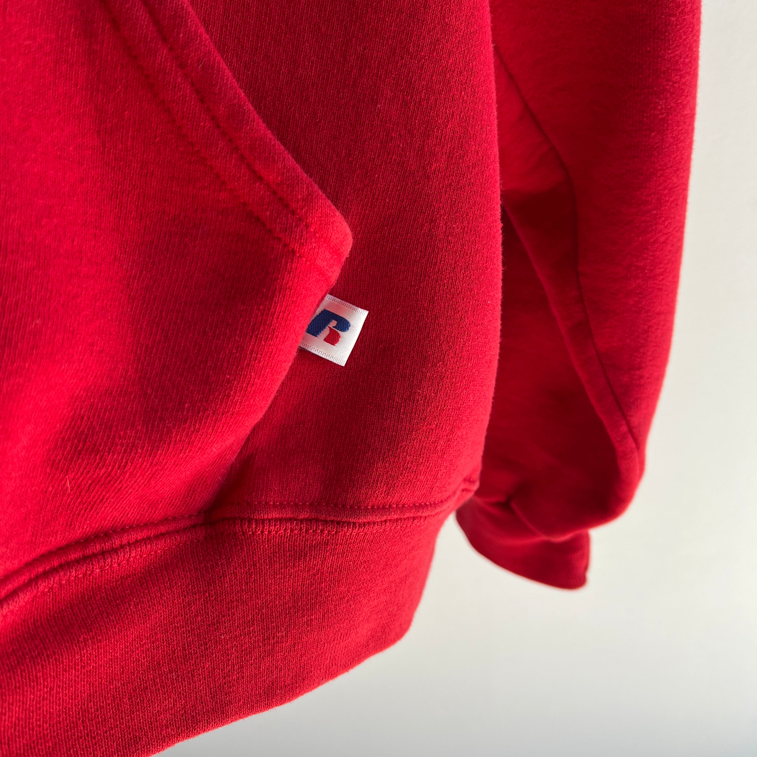 2000 Blank Red Medium Weight Pull Over Hoodie. by Russell