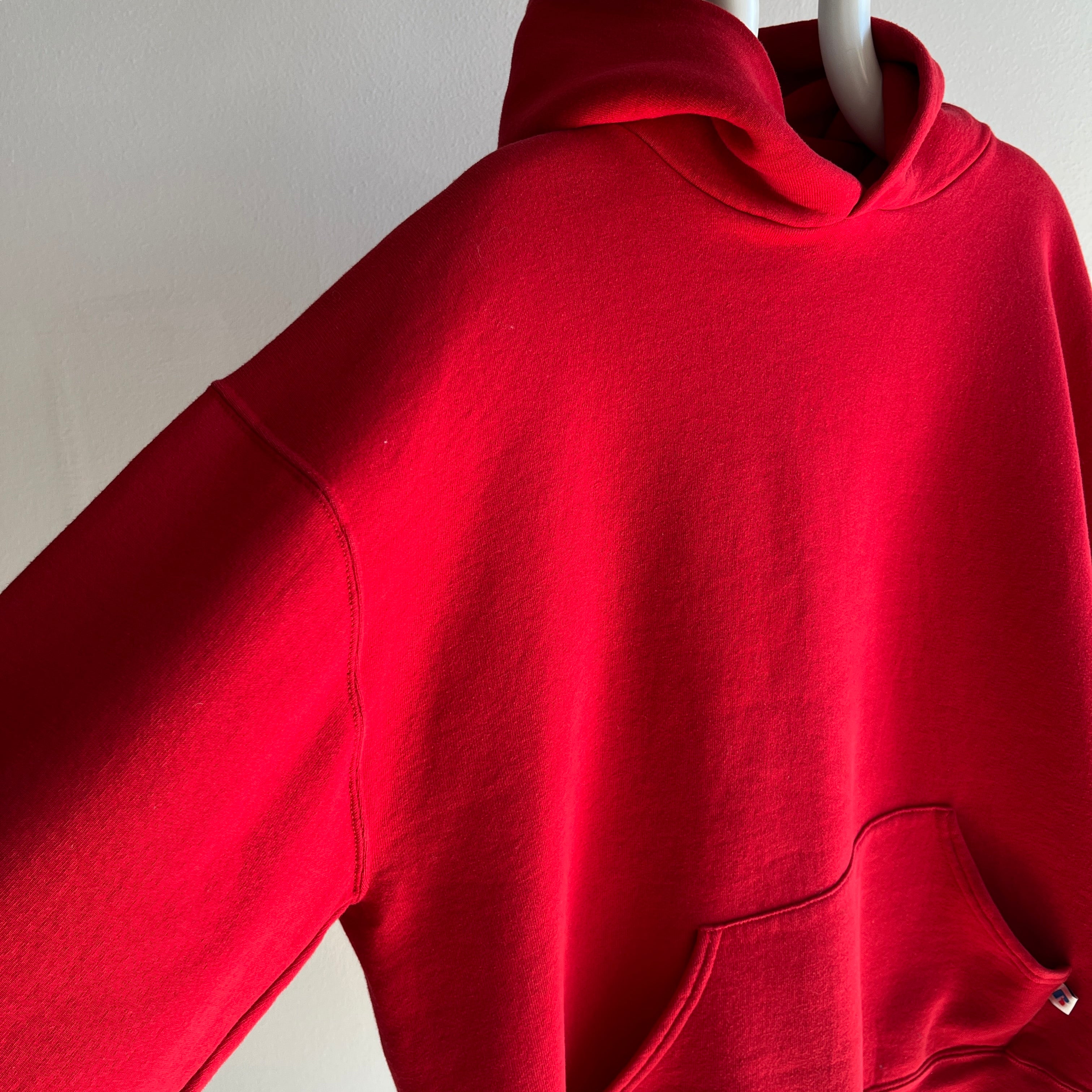 2000 Blank Red Medium Weight Pull Over Hoodie. by Russell