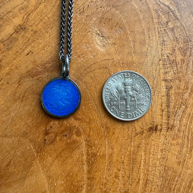 Blue Enamel St. Christopher Necklace