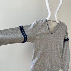 1970s  Grey V Neck Sweatshirt with Arm Striping