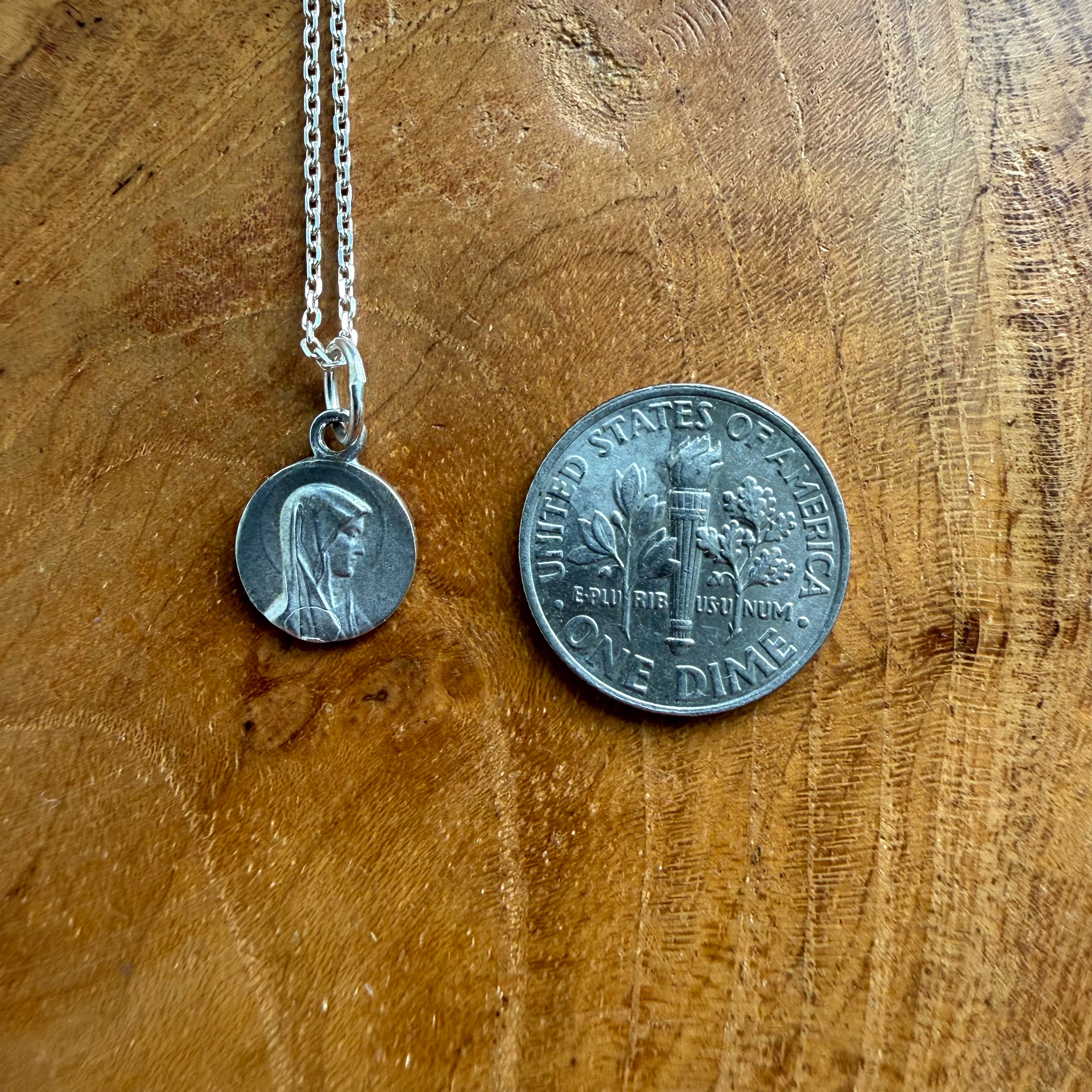 Sterling Silver Delicate Round Mary Necklace