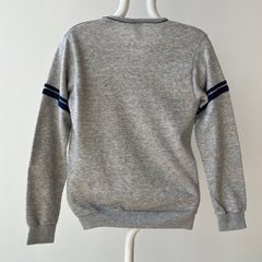 1970s  Grey V Neck Sweatshirt with Arm Striping