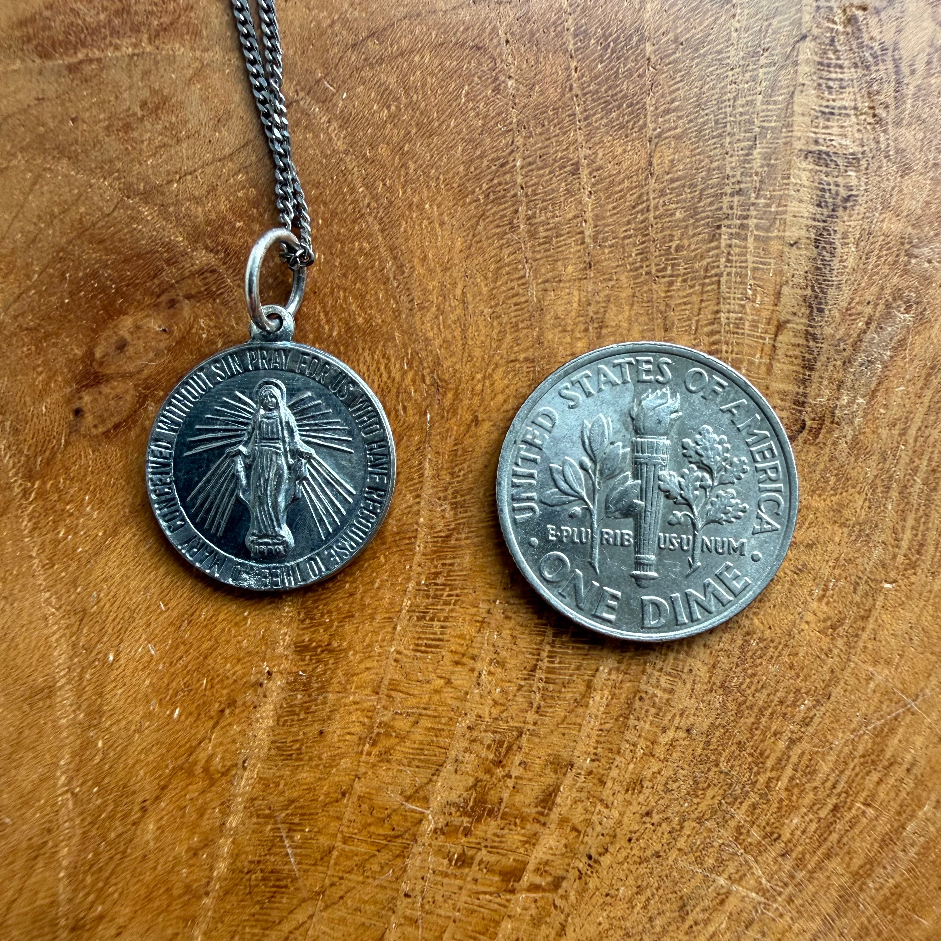 Sterling Silver Round Virgin Mary Necklace