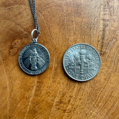 Sterling Silver Round Virgin Mary Necklace