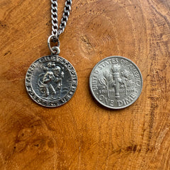 Sterling Silver Oxidized Round St. Christopher Necklace