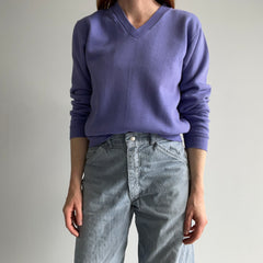 1980s Lilac Purple Barely Worn V-Neck Sweatshirt with Holes