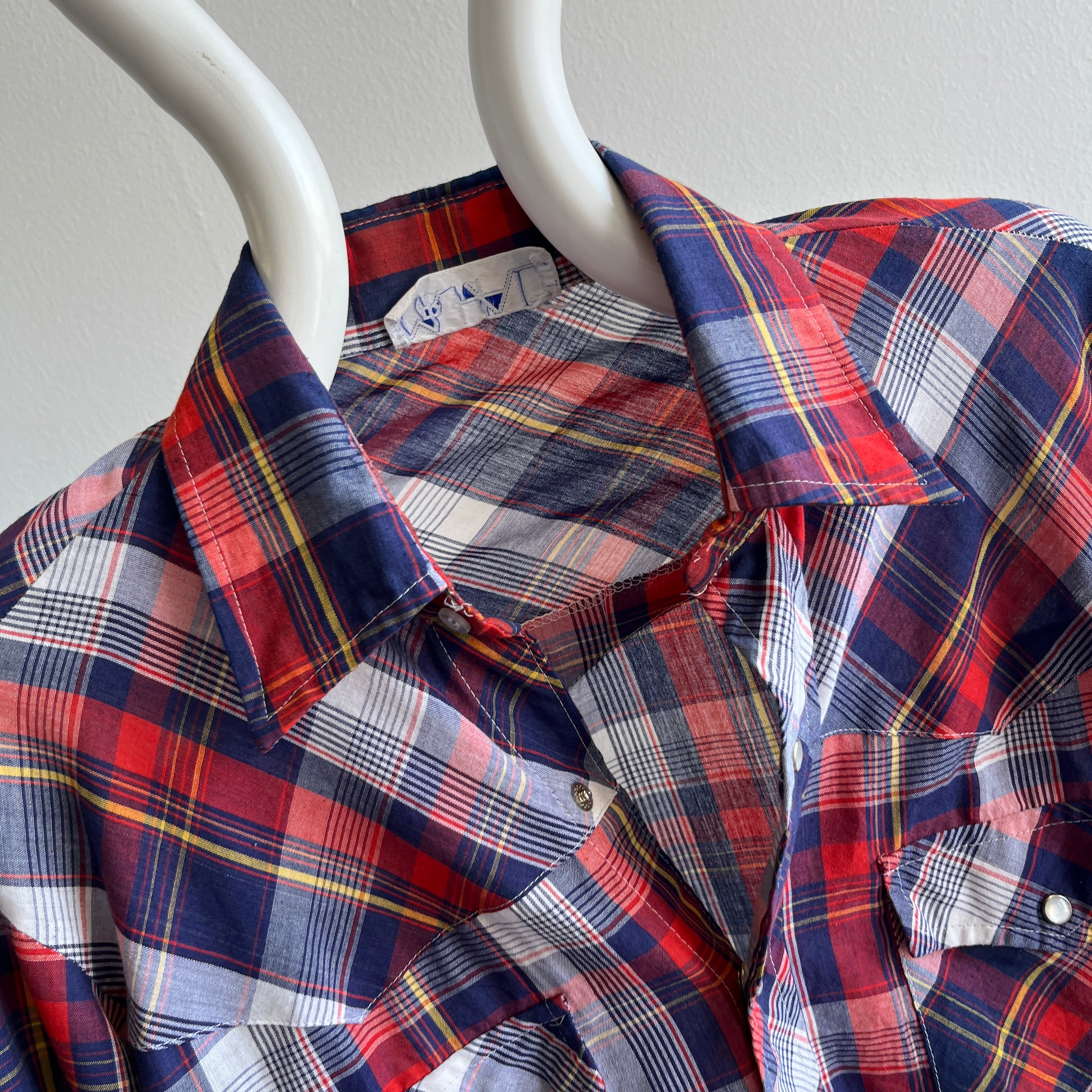 1980s Lightweight Plaid Cowboy Snap Shirt