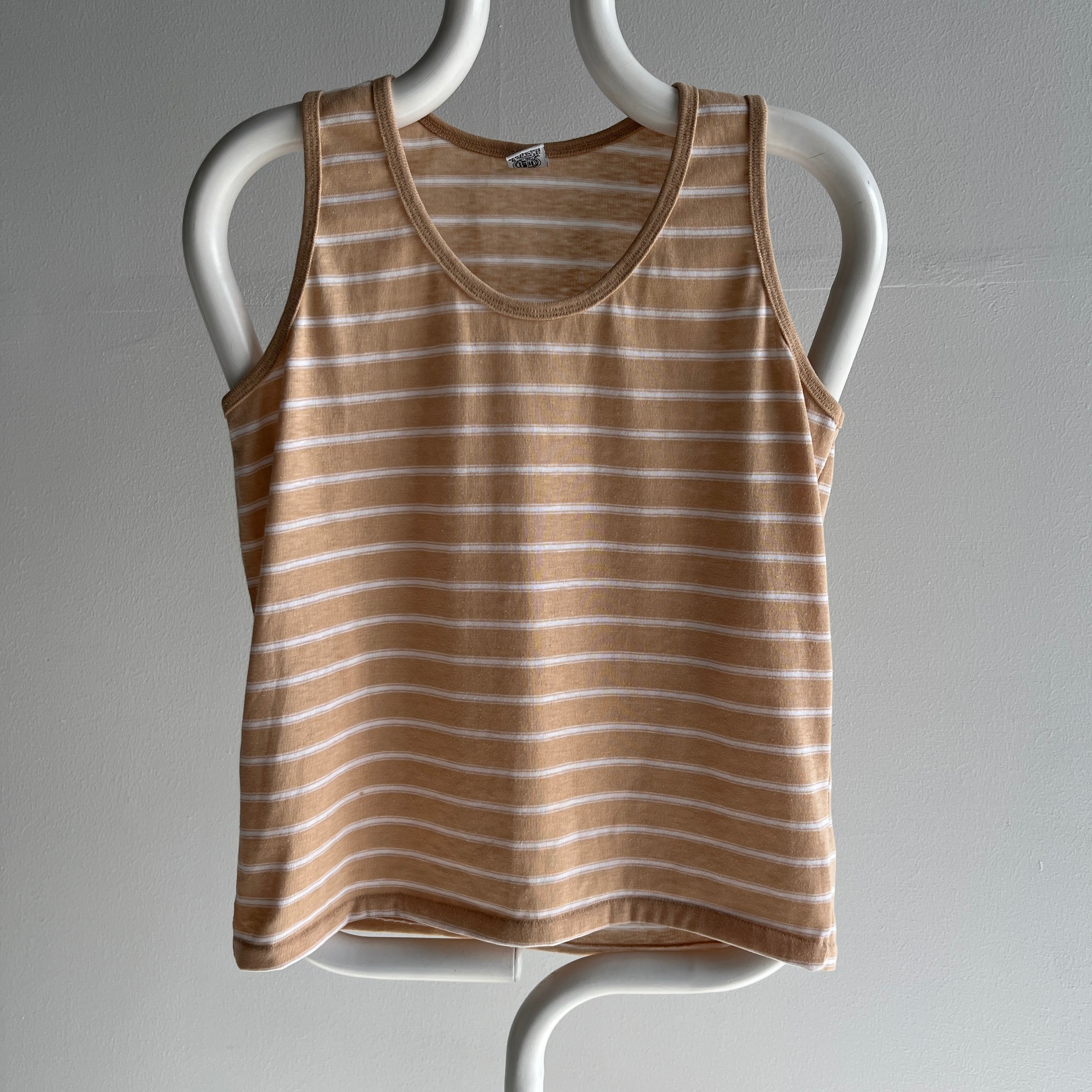 1980s Camel and White Striped Sweet Little Tank Top