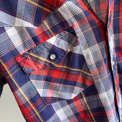 1980s Lightweight Plaid Cowboy Snap Shirt