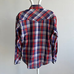 1980s Lightweight Plaid Cowboy Snap Shirt