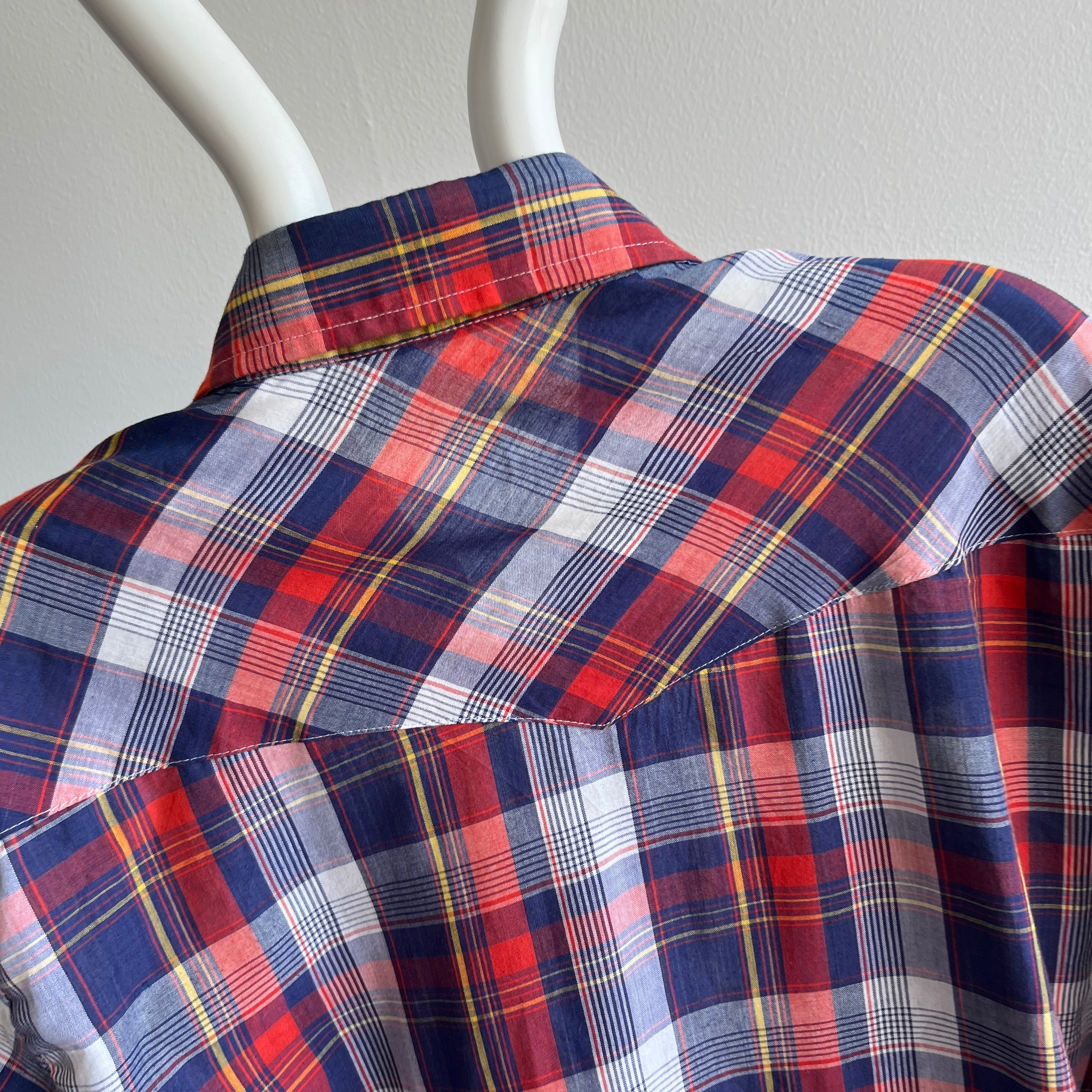 1980s Lightweight Plaid Cowboy Snap Shirt