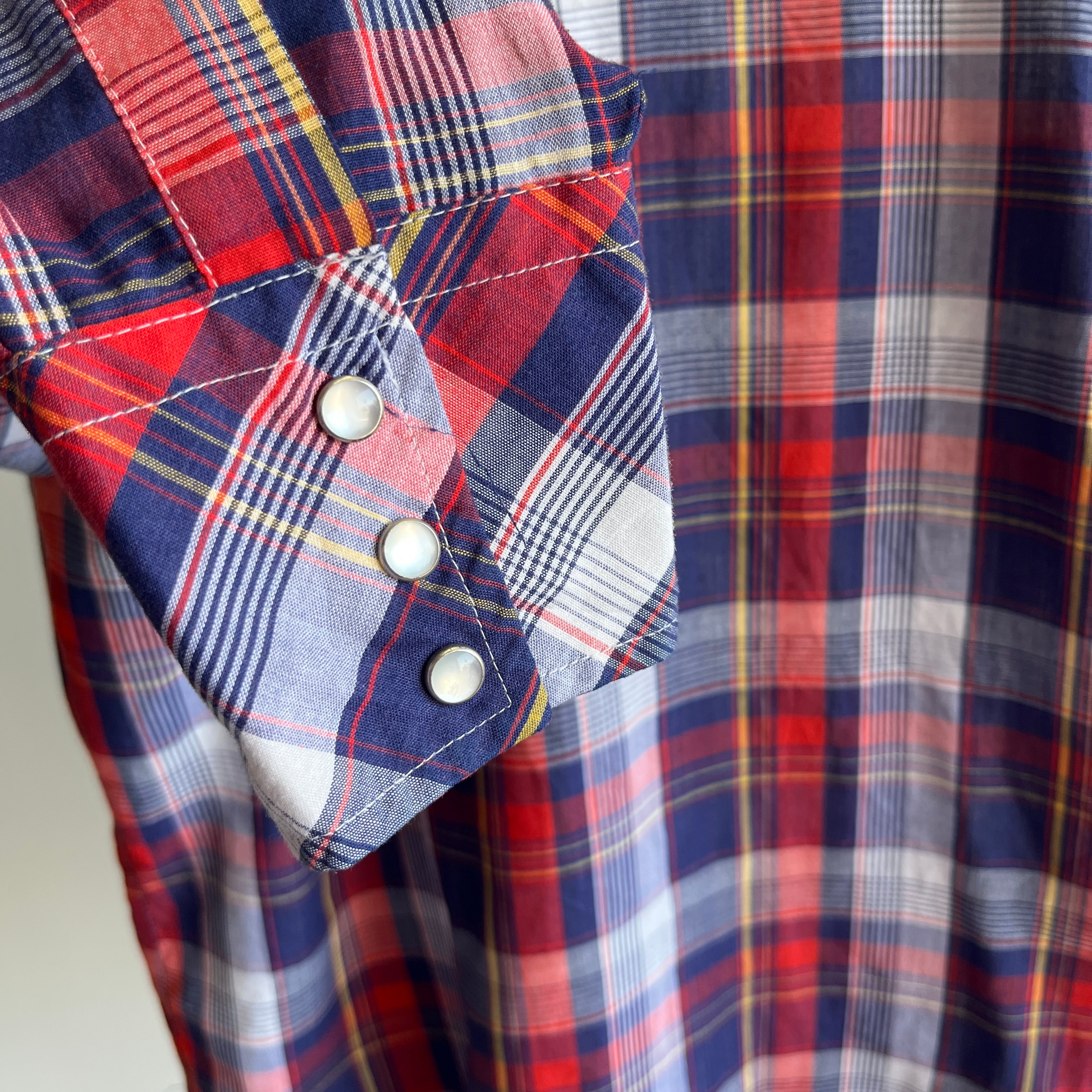 1980s Lightweight Plaid Cowboy Snap Shirt