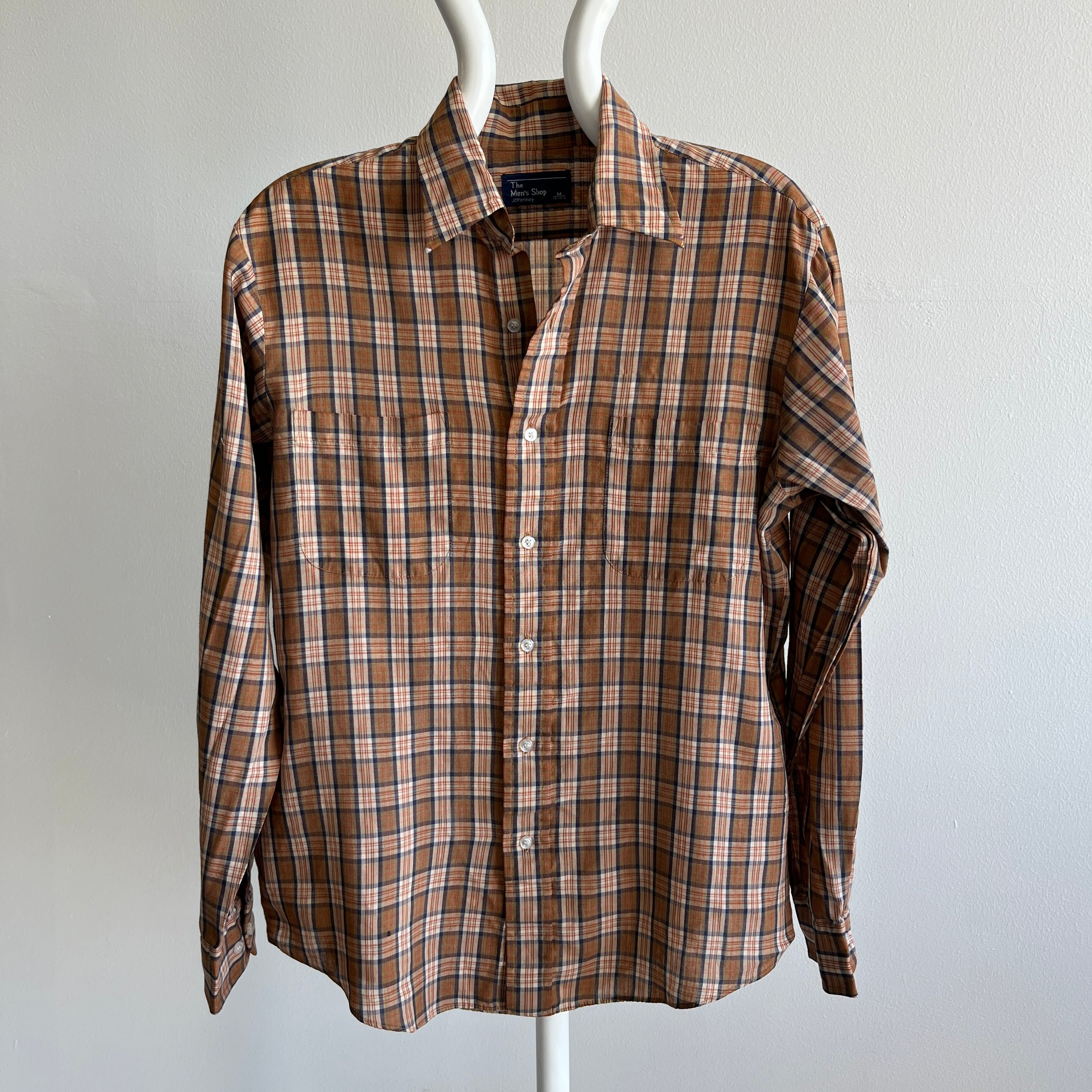 1980s Lightweight Plaid Button Up Shirt by JC Pennys