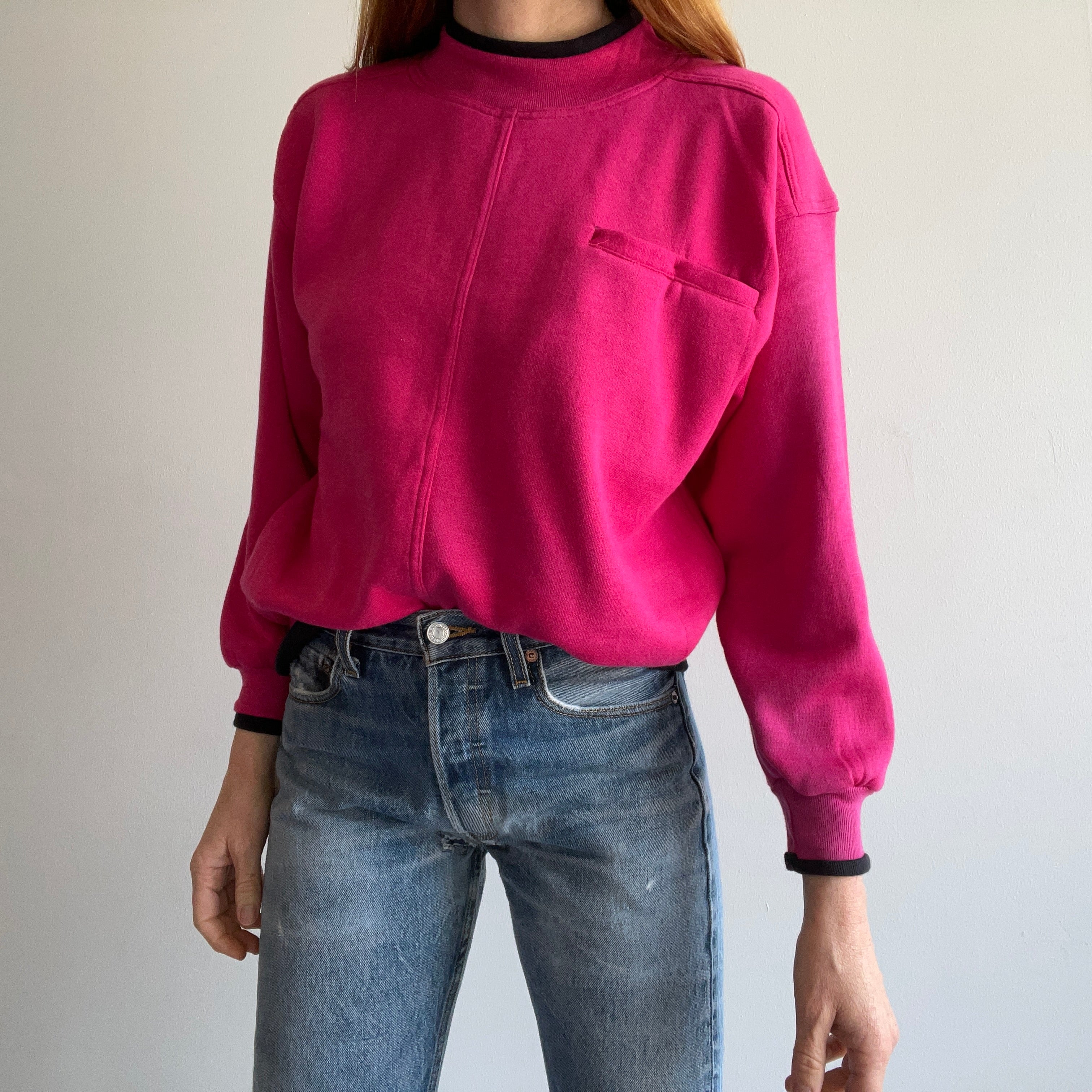 1980s Two Tone Pink and Black SUPER DUPER SOFT and Slouchy Pocket Sweatshirt