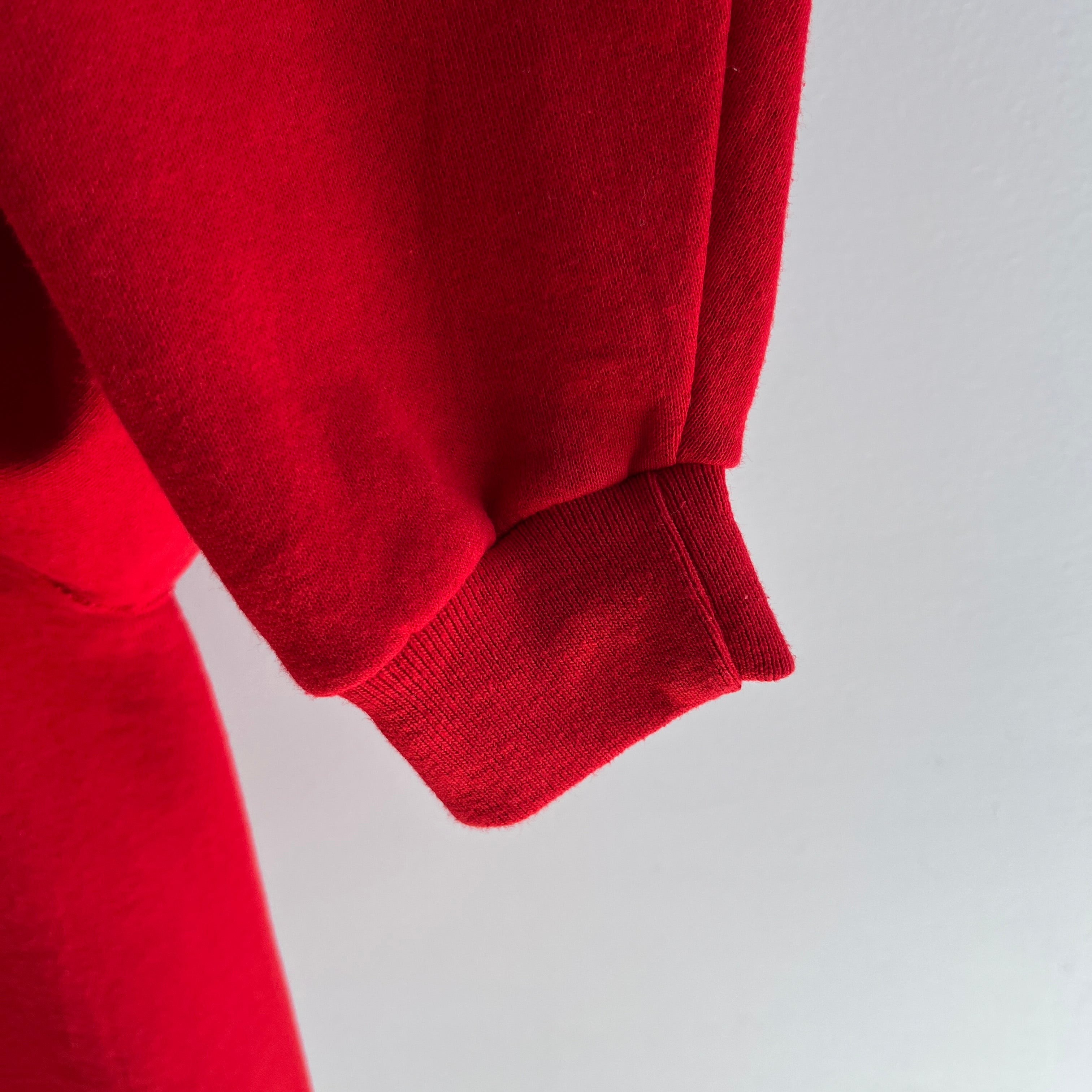 1980s Barely Worn Soft and Cozy Stop Sign Red Longer Raglan Sweatshirt