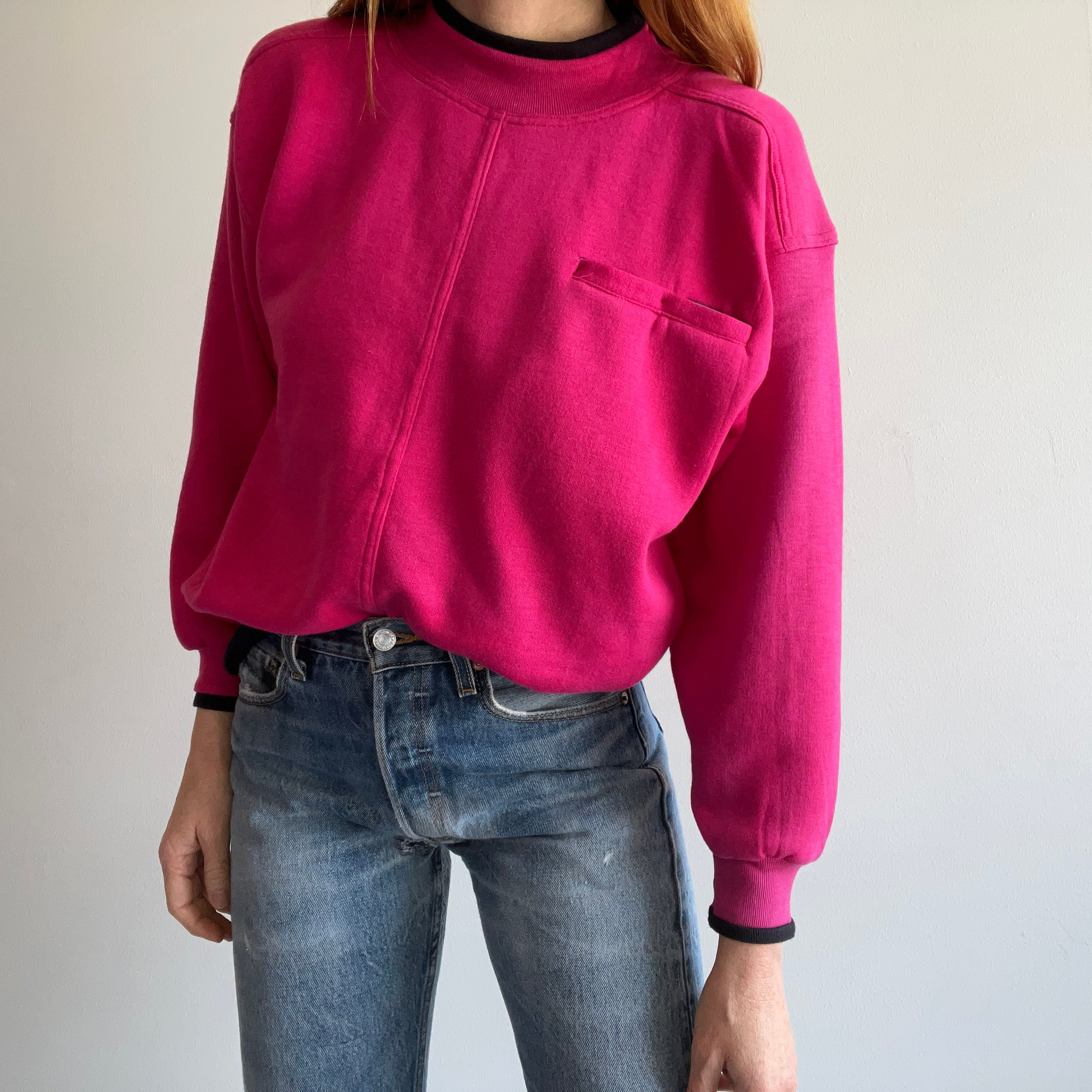 1980s Two Tone Pink and Black SUPER DUPER SOFT and Slouchy Pocket Sweatshirt