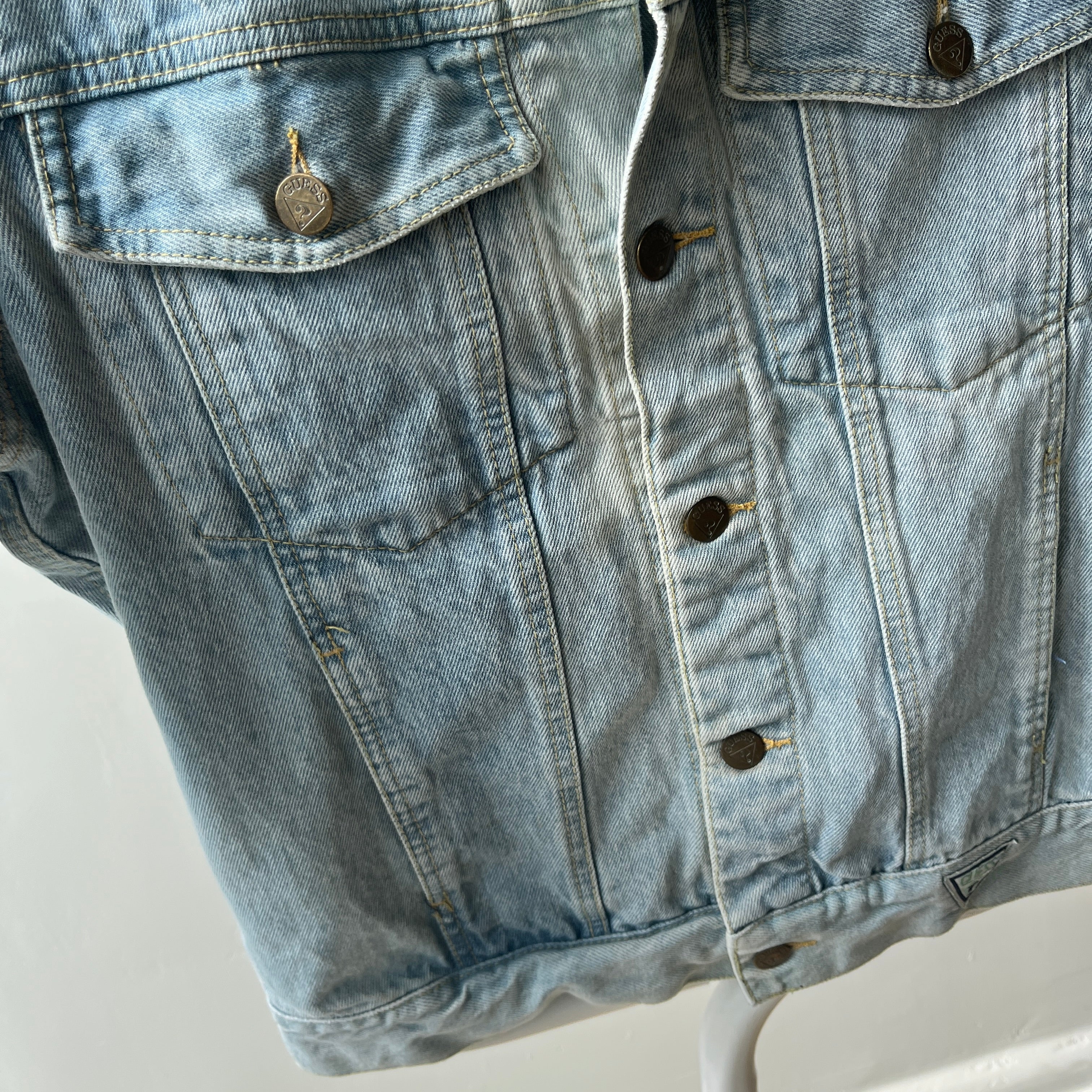 1980s Guess Denim Jean Jacket - Pleated Cuffs - What a Delight!